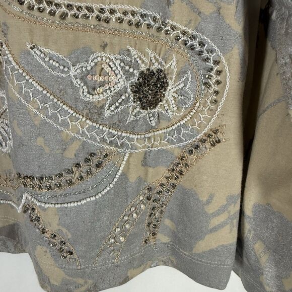 Chico's Blouse Women's Large Pink Purple Floral Beaded Round Neck Cotton Blend - Picture 6 of 12